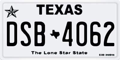 TX license plate DSB4062