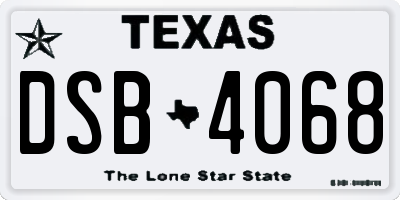 TX license plate DSB4068