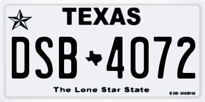 TX license plate DSB4072
