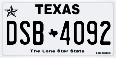 TX license plate DSB4092