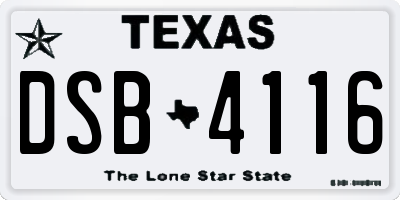 TX license plate DSB4116