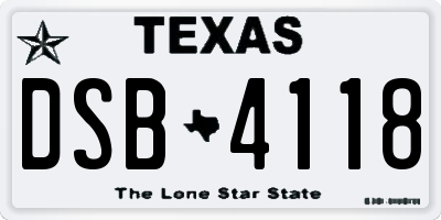 TX license plate DSB4118