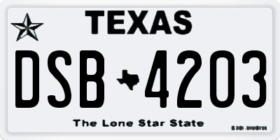 TX license plate DSB4203