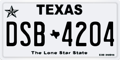 TX license plate DSB4204