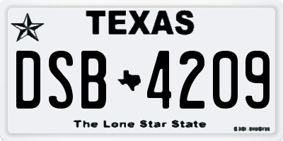TX license plate DSB4209