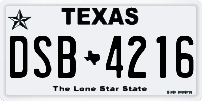 TX license plate DSB4216