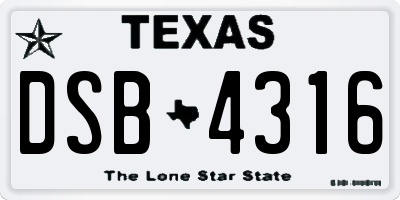 TX license plate DSB4316
