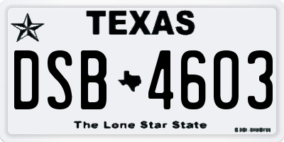 TX license plate DSB4603