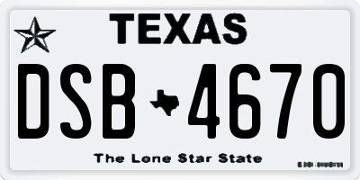 TX license plate DSB4670
