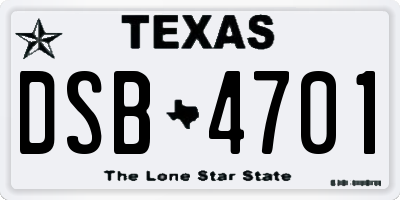 TX license plate DSB4701