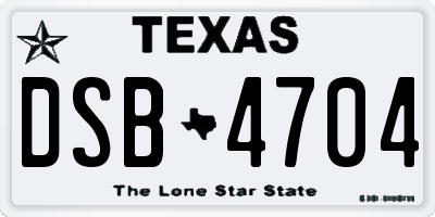 TX license plate DSB4704