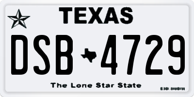 TX license plate DSB4729