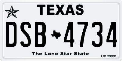 TX license plate DSB4734