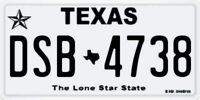 TX license plate DSB4738