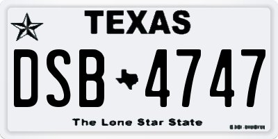TX license plate DSB4747