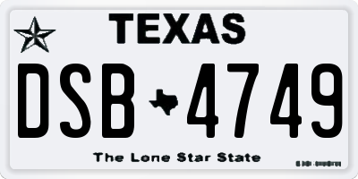 TX license plate DSB4749