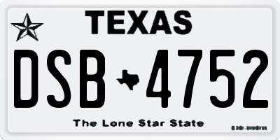 TX license plate DSB4752