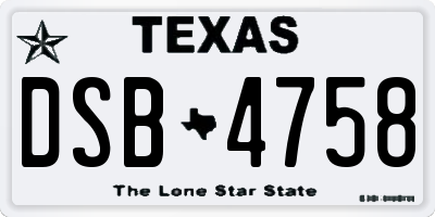 TX license plate DSB4758