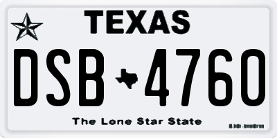 TX license plate DSB4760