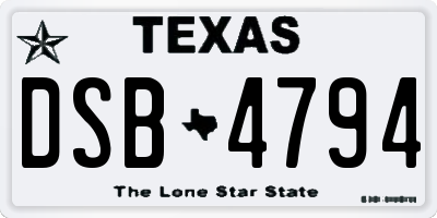 TX license plate DSB4794