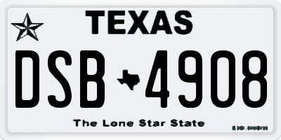 TX license plate DSB4908