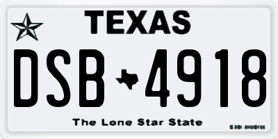 TX license plate DSB4918