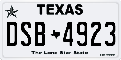 TX license plate DSB4923