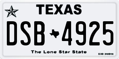 TX license plate DSB4925
