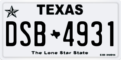 TX license plate DSB4931