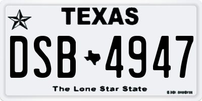 TX license plate DSB4947
