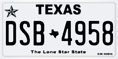 TX license plate DSB4958