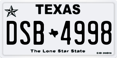 TX license plate DSB4998