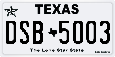 TX license plate DSB5003