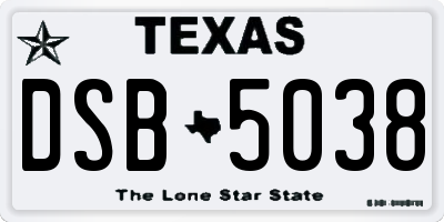 TX license plate DSB5038