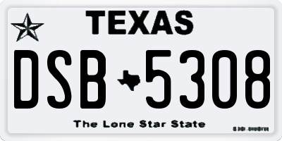 TX license plate DSB5308
