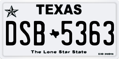 TX license plate DSB5363