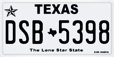 TX license plate DSB5398