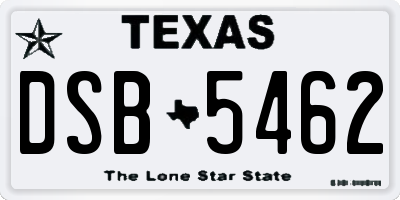 TX license plate DSB5462