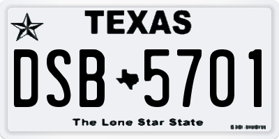 TX license plate DSB5701