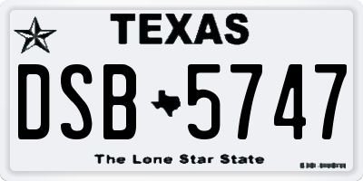 TX license plate DSB5747