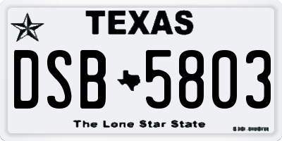 TX license plate DSB5803