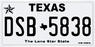 TX license plate DSB5838