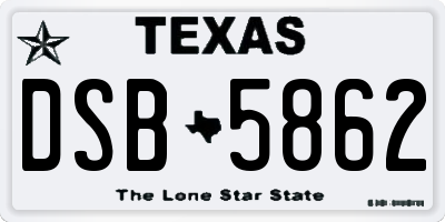 TX license plate DSB5862