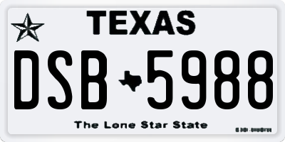 TX license plate DSB5988