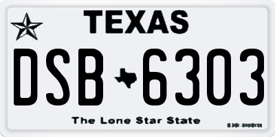TX license plate DSB6303