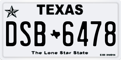 TX license plate DSB6478