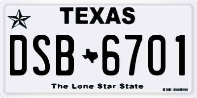 TX license plate DSB6701