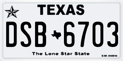 TX license plate DSB6703