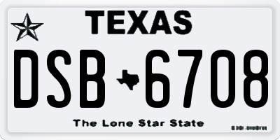 TX license plate DSB6708