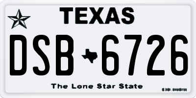 TX license plate DSB6726